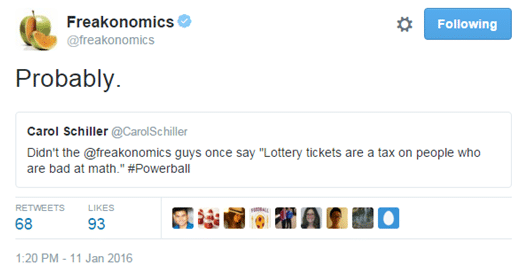 Freakonomics Lottery Tweet
